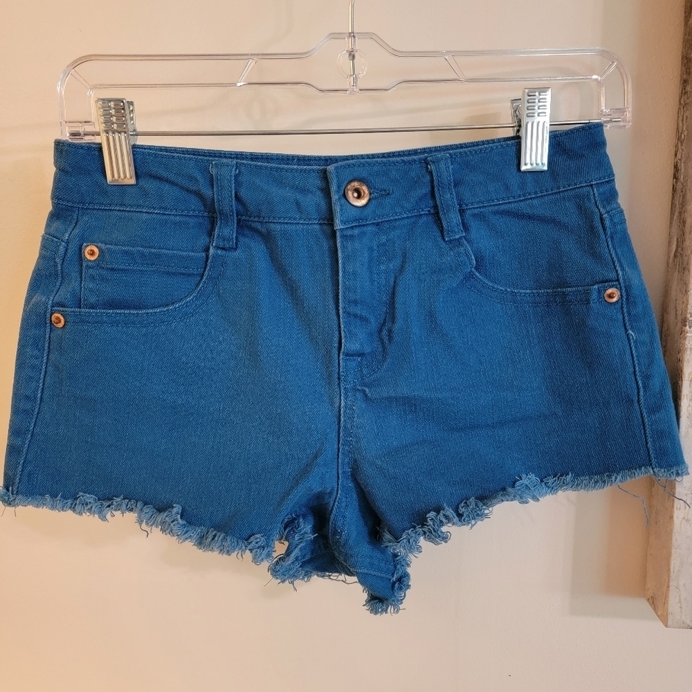 Forever 21 Premium Denim Short Shorts, Cotton Blend, Blue, Size 24